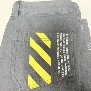 FINESSE Mens Black Patchwork Smiley Face Graphic Denim Jeans Size L